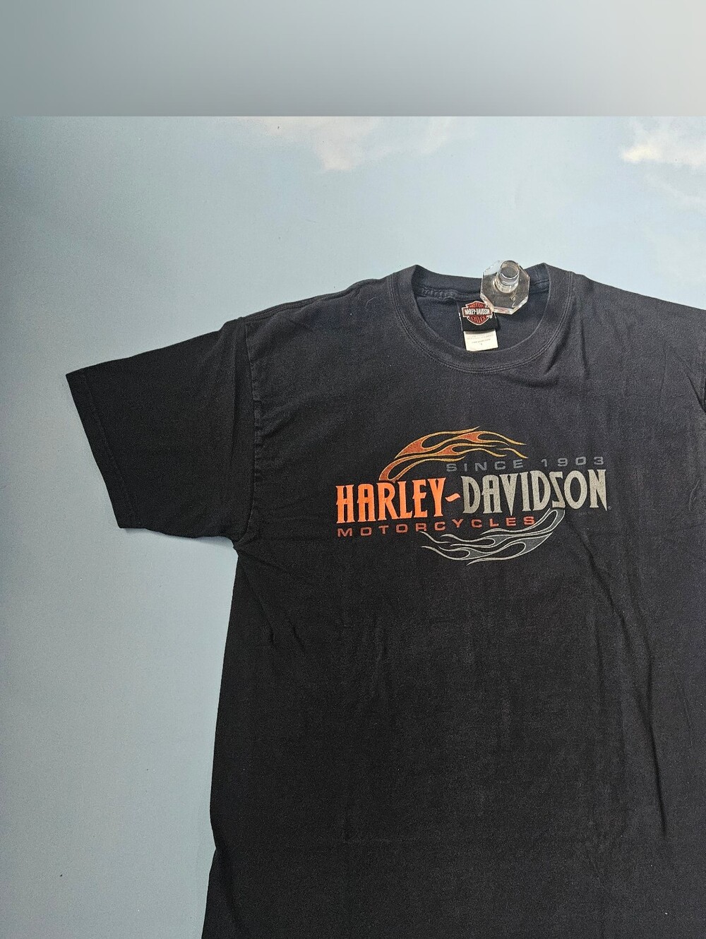 Harley-Davidson Black Tee with Orange and Gray Flame Logo